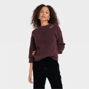 Women’s Crewneck Pullover Sweater. Burgundy.     XS